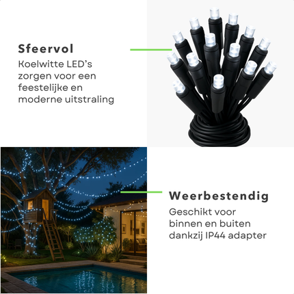Cheqo® Kerstverlichting - Kerstlampjes - Kerstboomverlichting Wit - 960 LED Lampjes - Koel Wit Licht - Kerstverlichting Binnen en Buiten - IP44 Adapter - Met Controller - Automatische Timer - Geheugenfunctie - Zwart Snoer - 8 Lichtstanden