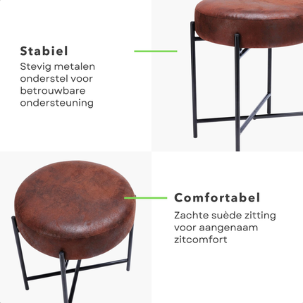 Cheqo® Poef - Ronde Poef - Bruine Poef - Donkerbruine Poef - Zitpoef - Voetenbankje - Voetenbank - Voetenkruk - Krukje - Bijzetkruk - Bijzetkrukje - Zitkruk - Ronde Kruk - Ronde Krukje