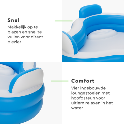 Cheqo® XL Opblaasbaar Familiezwembad - Luxe Zwembad - Opblaasbad - Bad Met Loungestoelen en Bekerhouders - PVC