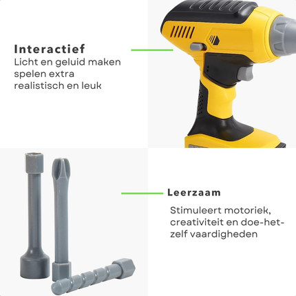 Cheqo® Speelgoed Schroefmachine - Schroefmachine Met Licht - Schroefmachine Met Geluid - ABS Materiaal - Werkt Op Batterijen - Met 4 Bits - Kindergereedschap - Doe-Het-Zelf Speelgoed - Educatief Speelgoed