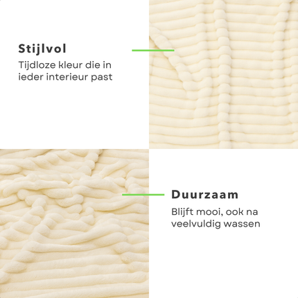 Cheqo® Fleece Deken - 150x200 cm - Creme Kleur - Super Zacht - Plaid - Polyester - Wasbaar Op 30 Graden - Warme Deken - Comfortabele Deken - Dekentje - Stijvolle Deken