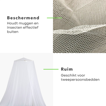 Cheqo® Klamboe 1 Persoons - Muskietennet 1 Persoons - Muggennet 1 Persoons - Reisklamboe 1 Persoons - Klamboe Voor Op Reis - Klamboe Voor Thuis - Klamboe Wit - Ronde Klamboe - Klamboe Bed