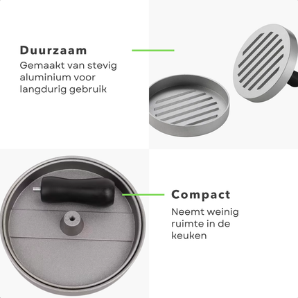 Cheqo® Hamburgerpers - Hamburger Pers - Hamburger Maker - Aluminium Hamburgermaker - Rond - Met Handvat
