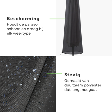 Cheqo® Parasol Beschermhoes UV-Bestendig - Zwart Polyester - Parasolhoes Voor Staande Parasol - Waterafstotend - Parasolhoes Met Trekkoord - Parasolhoes Voor 3 Meter Parasol - Parasol Hoes - Beschermhoes Parasol - Afdekhoes