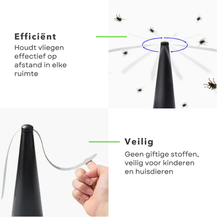 Cheqo® Vliegenverjager Zwart - Repeller - Wespenverjager - Vliegenvanger - Vliegenval - Elektrisch - Voor Tafel en Buiten - Draagbaar en Stijlvol