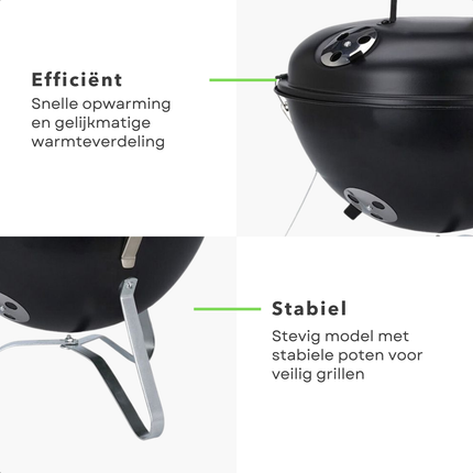 Cheqo® Bolvormige Barbecue - Tafel BBQ - Barbecue Tafelmodel - Zwart Metaal - Met Deksel en As Schaal