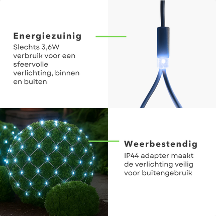Cheqo® Netverlichting Buiten - Kerstverlichting Buiten - Kerstlampjes 160 LED Lampjes - IP44 Adapter - Koelwit Licht - Groen Snoer - 200x100 CM - Lichtnet Kerstverlichting - Tuinverlichting - Struikverlichting - Sterrenhemel Effect - Lichttapijt