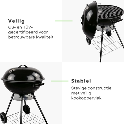 Cheqo® Houtskoolbarbecue - Houtskool Bbq - Kogelbarbecue - Barbecue Op Wielen - Kogelbarbecue Met Deksel - Houtskoolbarbecue Met Deksel - Houtskoolgrill - Tuinbarbecue - Buiten Barbecue - Zwarte Houtskoolbarbecue