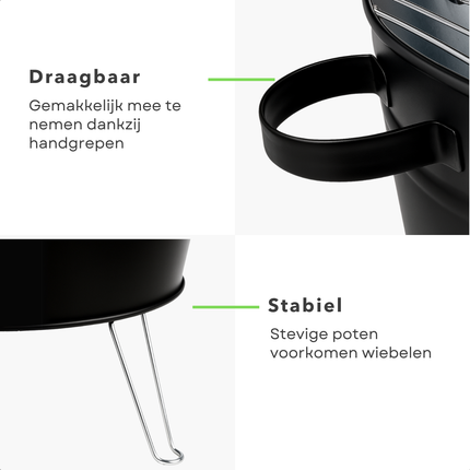 Cheqo® Tafelbarbecue Houtskool - Tafel Barbecue - BBQ Tafelmodel - Houtskoolbarbecue - Compacte BBQ voor Camping of Park - 35 cm - RVS - Lichtgewicht