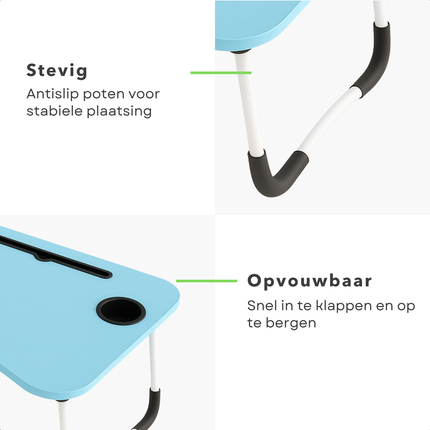Cheqo® Opklapbare Laptoptafel - Ontbijt op Bed Tafel - Bedtafel met Tablethouder - Bank Tafeltje - Ontbijttafeltje - Banktafel - Blauw
