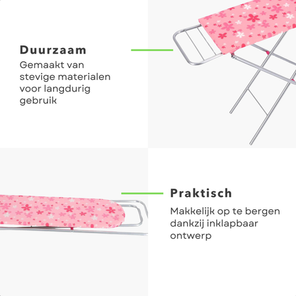 Cheqo® Strijkplank voor Kinderen - Strijk Plank - Speelgoed Strijkplank - Zilver Roze - Compact - Eenvoudig en Kindvriendelijk