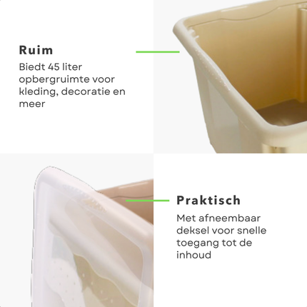 Cheqo® Opbergbox 45L - Opbergdoos - Opslagbox - Kunststof - Met Deksel - Ideaal voor Kledingopslag
