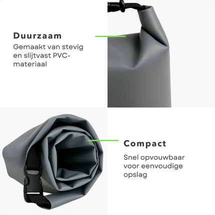Cheqo® Waterdichte Tas 5 Liter – Dry Bag Grijs – Outdoor Tas met Roll-Down Sluiting – PVC Plunjezak – Sporttas & Strandtas – Verstelbare Schouderband – Stof- en Watervrij – Unisex Zeiltas – Compact & Duurzaam – Zwemhulp
