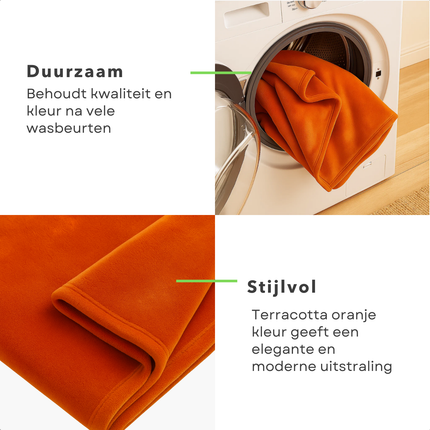 Cheqo® Fleece Deken - Plaid Flannel - Terracotta Oranje - 150 x 200 cm - Comfortabele Plaid - Zachte Textuur - Hoogwaardig Polyester - Eenvoudig Schoon Te Maken - Dekentje - Duurzame Fleece - Royale Afmetingen - Warme Deken