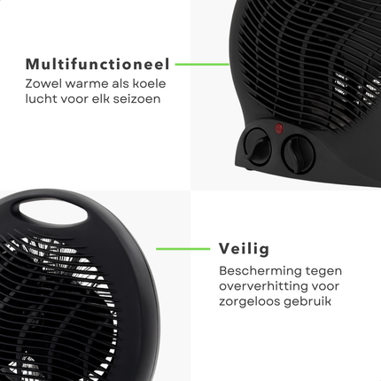 Cheqo® Ventilatorkachel - Compacte Kachel - Draagbare Verwarming - Warme En Koude Lucht - Heater - Verwarmer - Bureau Verwarming - Praktisch Handvat - Bijverwarming - Caravan Verwarming - Tent Verwarming