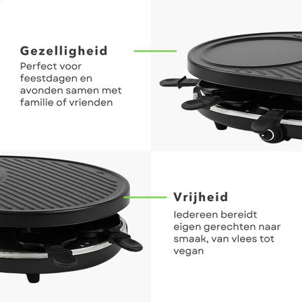 Cheqo® Raclette Grill – Gourmetstel voor 8 Personen – Bakplaat - Verwijderbare Grillplaat – Inclusief Gourmetpannetjes & Spatels – 1200 Watt Vermogen – Eenvoudig Schoon te Maken – Elektrisch Gourmetstel - Gourmetten - Bakplaat