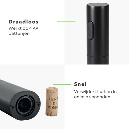 Cheqo® Elektrische Kurkentrekker - Elektrische Wijnopener - Automatische Kurkentrekker - Automatische Wijnopener - Wijnopener Elektrisch - Elektrische Flesopener - Wijnflesopener Elektrisch - Elektrische Kurkentrekker Zwart