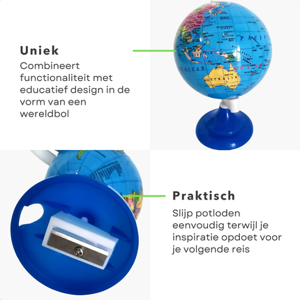 Cheqo® Puntenslijper Globe - Wereldbol Puntenslijper - Bureauaccessoire - Wereldbol Design - Decoratief en Praktisch