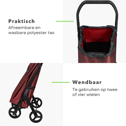 Cheqo® Boodschappentrolley - Boodschappentrolley 4 Wielen - Boodschappentrolley Opvouwbaar - Boodschappenkar - Boodschappenkar 4 Wielen - Boodschappenwagen - Winkelwagen Trolley - Shopping Trolley - Boodschappentrolley Rood