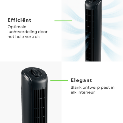 Cheqo® Torenventilator Zwart - Energiezuinig - Staande Ventilator 81 cm - Voor Slaapkamer - Fan - Airco Alternatief - Vloerventilator