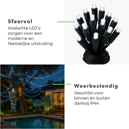 Cheqo® Kerstverlichting - Witte Kerstlampjes - Kerstboomverlichting Wit - 192 LED Lampjes - Koel Wit Licht - Verlichte Lengte 240 CM - Aansluitsnoer 300 CM - 8 Lichtfuncties - Automatische Timer - Geheugenfunctie - IP44 Adapter - Binnen en Buiten