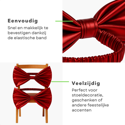 Cheqo® Kerst Stoelstrik - Stoelstrik Rood - Set Van 2 - Stoeldecoratie Kerst - Roden Strik - Kerstdecoratie Stoel - Feestelijke Stoelstrik - Kerstversiering Stoel - Decoratieve Strik - Stoelstrik Set - Kerst Strik