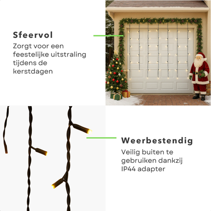 Cheqo® Ijspegel Verlichting - LED Ijspegel - 90 LED Lampjes - 3 Meter Lang - Wit Licht - Binnen En Buiten - Lichtgordijn - IP44 Adapter - Energiezuinig - Kerstverlichting - Raamdecoratie - Muurdecoratie - 3.6W Verbruik - 3V 15mA