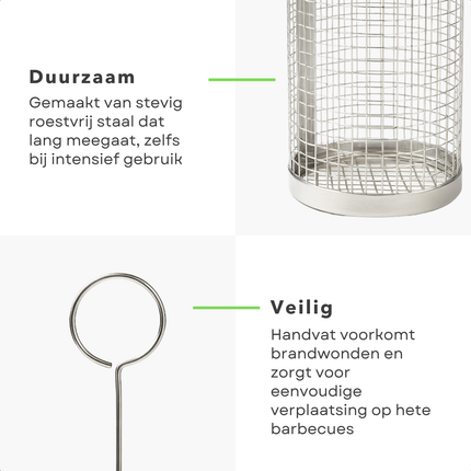Cheqo® Roestvrijstalen Grillmand - BBQ Accessoire - Grillmand Voor Groenten - Vis En Vlees Grillen - Fijne Structuur Gaas - Hittebestendig Materiaal - Vaatwasmachinebestendig - Set Van 2 Manden - Universele BBQ Mand
