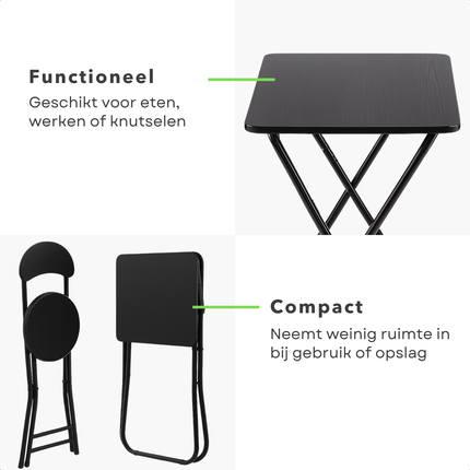 Cheqo® Universele Tafel Set met Stoel - Bureau - Eettafel - Kindertafel - Klaptafel Met Stoel - Ideaal voor Kinderen - Kinderkamer - MDF - Zwart