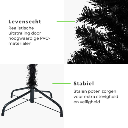 Cheqo® Zwarte Kerstboom - Kunstkerstboom 150 cm - Met LED-Verlichting en Kerstballen - PVC - Energiezuinig