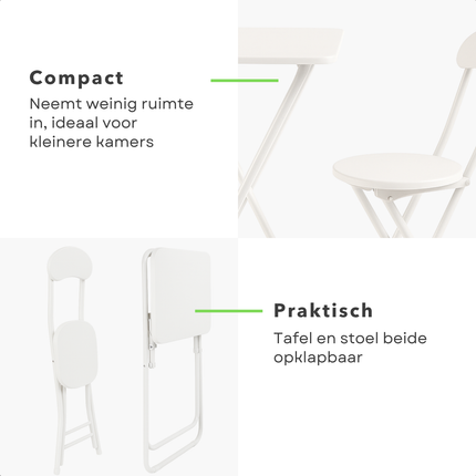 Cheqo® Universele Tafel Set met Stoel - Bureau - Eettafel - Kindertafel - Klaptafel Met Stoel - Ideaal voor Kinderen - Kinderkamer - MDF - Wit