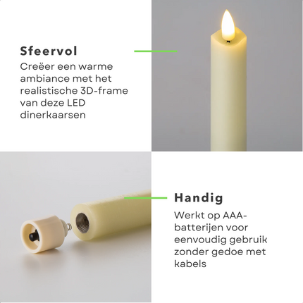 Cheqo® Decoratieve LED Kaarsen met Bewegende Vlam - Dinerkaarsen - Dinerkaars - LED Kaars - Set van 4 - 24cm - Op Batterijen
