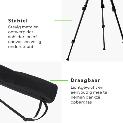 Cheqo® Opvouwbare Schildersezel - In Hoogte Verstelbaar - Met Opbergtas - Metalen Schildersezel - Zwarte Schildersezel - Draagbare Schildersezel - Compacte Schildersezel - Schildersezel Voor Canvas - Kunst Schildersezel
