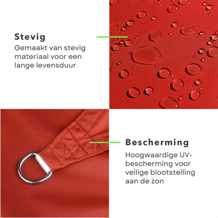 Cheqo® Schaduwdoek Driehoek - Terra Rood - Waterafstotend Polyester 100% - Compleet met Touw - Verpakt in Afsluitbare Draagzak - 360x360x360cm