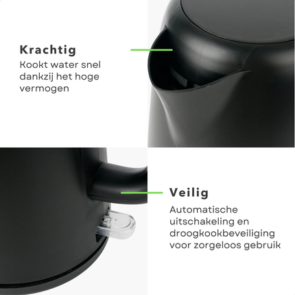 Cheqo® Waterkoker – Mat Zwarte Waterkoker – Snoerloos Design – Water Koker - Water Koken – Waterniveau-Indicator – Verborgen Verwarmingselement – Automatische Uitschakeling – Verlichte Aan/Uit-Schakelaar - Theekan