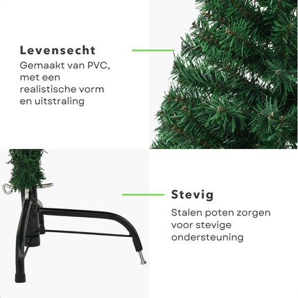 Cheqo® Kerstboom - Kunstkerstboom PVC - Halve Boom 210 cm - Ruimtebesparend - Inclusief Standaard