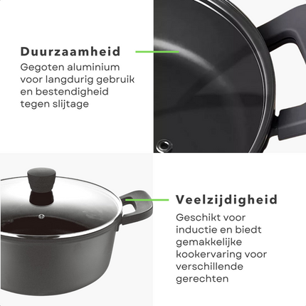 Cheqo® Inductie Aluminium Kookpan met Anti-aanbaklaag - 2.5 Liter - Geschikt voor Inductie - 20 cm Diameter - Hapjespan - Alle Warmtebronnen