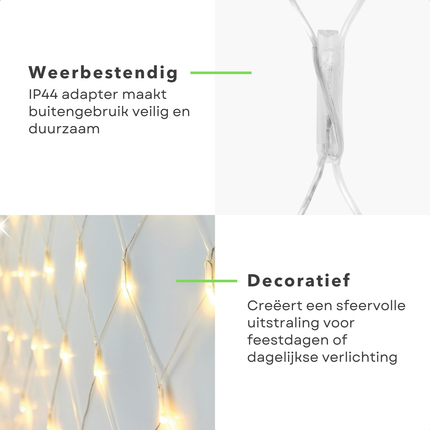 Cheqo® Netverlichting LED - Lichtgordijn - Lichtnet voor Buiten - Kerstverlichting - Kerstlampjes - Warm Wit 320 Lampjes - 300x150 cm - Buitenverlichting IP44