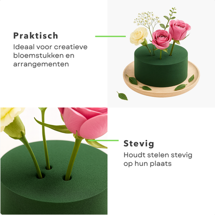Cheqo® Rond Steekschuim - Groen Steekschuim - Nat Steekschuim - Steekschuim Voor Bloemen - Bloemstukje Maken - Kerststukje Maken - Paasstukje Maken - Bloemisten Spullen - Steekschuim Voor Echte Bloemen
