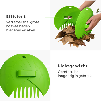 Cheqo® Bladgrijper Set - Bladgrijpers - Hark - Bladhark - Handharken - Bladeren Tuinhark - Lichtgewicht Kunststof - Tuinafval Verzamelen - Groen