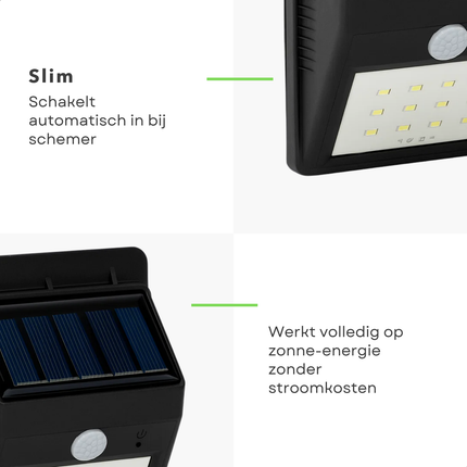 Cheqo® Solar Wandlamp - Tuinverlichting Op Zonne-Energie - Wandlamp Buiten - Buitenlamp Met Sensor - Zonne-Energie Verlichting - Weerbestendig Kunststof - Geïntegreerde LED - Zonder Elektriciteit - Schemersensor - Zwarte Wandlamp