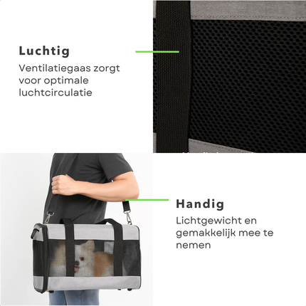 Cheqo® Huisdier Draagtas - Kleine Huisdieren - Schouderriem En Handgrepen - Huisdier Tas - Tas voor Huisdieren - Wasbare Mat - Lichtgewicht Ontwerp - Compact Op Te Bergen - Polyester Met Ademend Gaas - Tot 7 kg