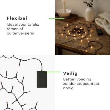 Cheqo® Kerstverlichting op Batterij - Kerstlampjes - Warm Wit Licht - Kerstboomverlichting op Batterijen - 48 Leds - Binnen En Buiten - Met Timer - 8-Functies - IP44 - 4 Meter - Kerst Lampjes