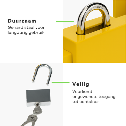 Cheqo® Containerslot Geel – Verstelbaar Containerslot 23-43 cm – Trailer- en Containerslot voor Vrachtwagens & Opleggers – Gemaakt van Gehard Staal – Anti-Diefstal Slot met Sleutels – Beveiliging voor Transport & Zeecontainers