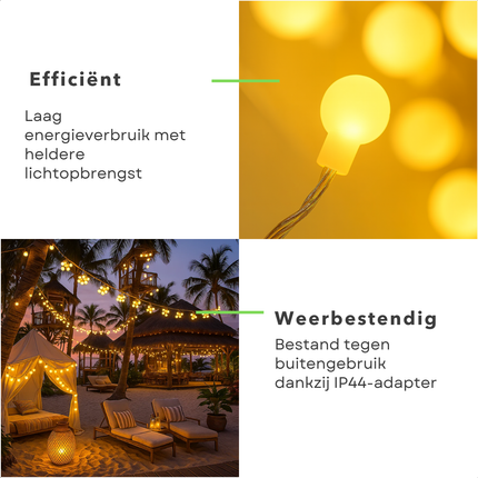 Cheqo® Feestverlichting - Warm Wit LED - 80 LED Lampjes - 16 Meter Lichtsnoer - Transparant Snoer - IP44 Waterdicht - Binnen En Buiten - Partytent Verlichting - Fairy Lights - LED Bolletjes - Lichtslinger - Feest Verlichting