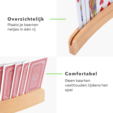 Cheqo® Houten Kaartenhouder - Kaarthouder - Speelkaarthouder - Kaarthouders - Ideaal voor Spelkaarten - Handige Houten Houder