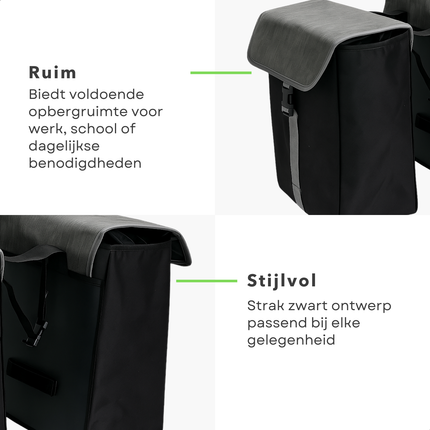 Cheqo® Dubbele Fietstas - 40 Liter Fietstas - Zwarte Fietstas - Fiets Tas
