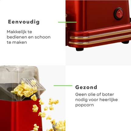 Cheqo® Hete Lucht Popcornmachine - Popcorn Machine - Zonder Olie - Olievrij - Retro Model - Snel Klaar - Gezonde Snack - Funcooking - Kunststof Behuizing - Popcorn Maken - Popcornmaker - Eenvoudig Schoon Te Maken