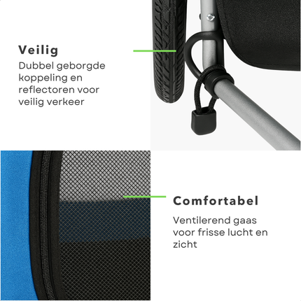 Cheqo® Hondenfietskar Opvouwbaar – Fietskar voor Honden tot 40 Kilo – Inklapbare Fietskar met Regenhoes & Gaasvensters – Stalen Frame – Snelkoppeling – Reflectoren – Comfortabele Hondenkar voor Bos & Strand