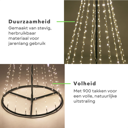 Cheqo® LED Kerstboom Vlaggenmast - Vlaggenmast Verlichting - Warm Wit LED met Afstandsbediening - Kerstverlichting Buiten - Zwart Frame - 150 cm - IP44 Adapter - Binnen En Buiten - Metalen Frame - LED Kerstboom